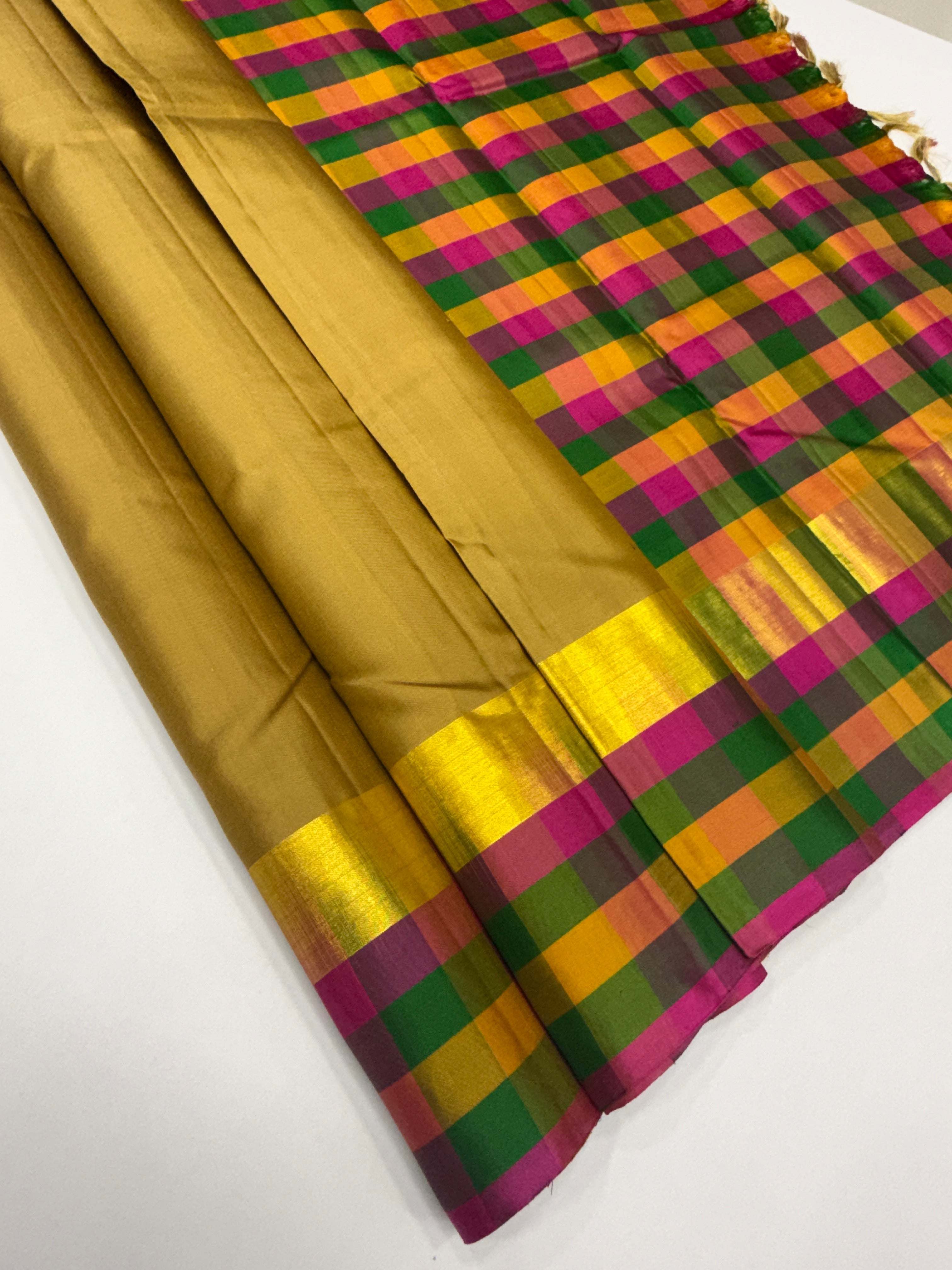 VSPP11 - beige color body , multicolor pallu,blouse - Pure silk saree