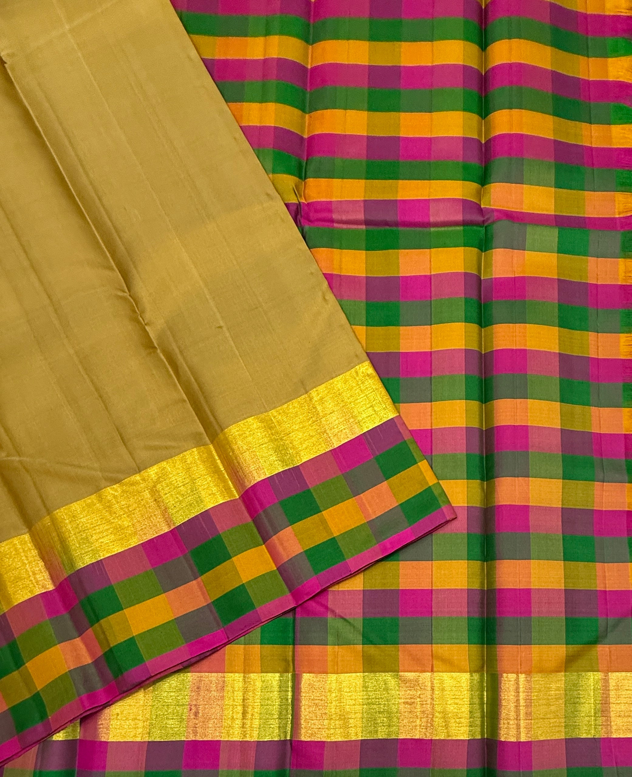 VSPP11 - beige color body , multicolor pallu,blouse - Pure silk saree