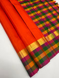 VSPP12 - orange color body , multicolor pallu,blouse - Pure silk saree