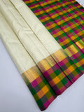 VSPP13 - half white color body , multicolor pallu,blouse - Pure silk saree