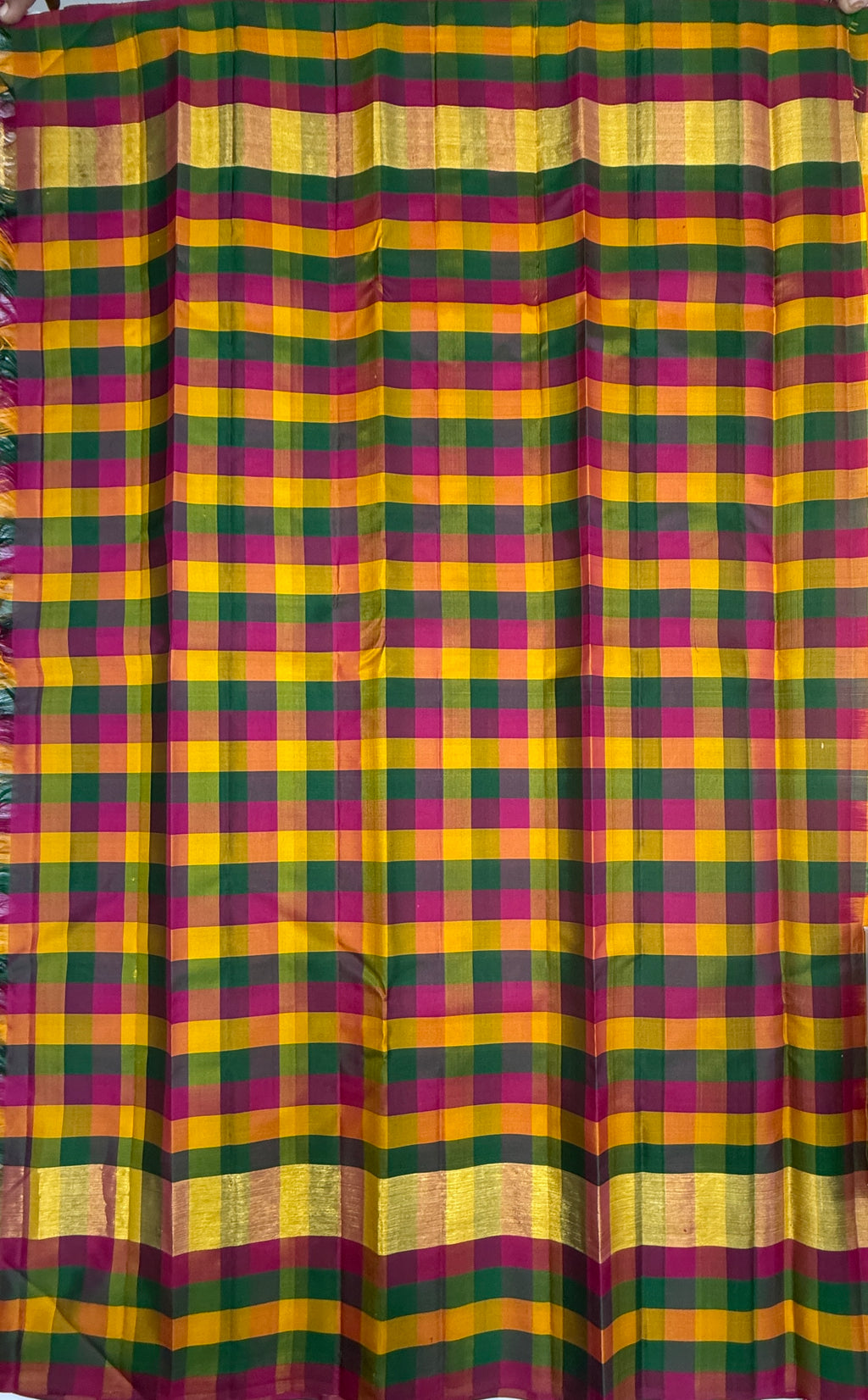 VSPP14 - mango yellow color body , multicolor pallu,blouse - Pure silk saree