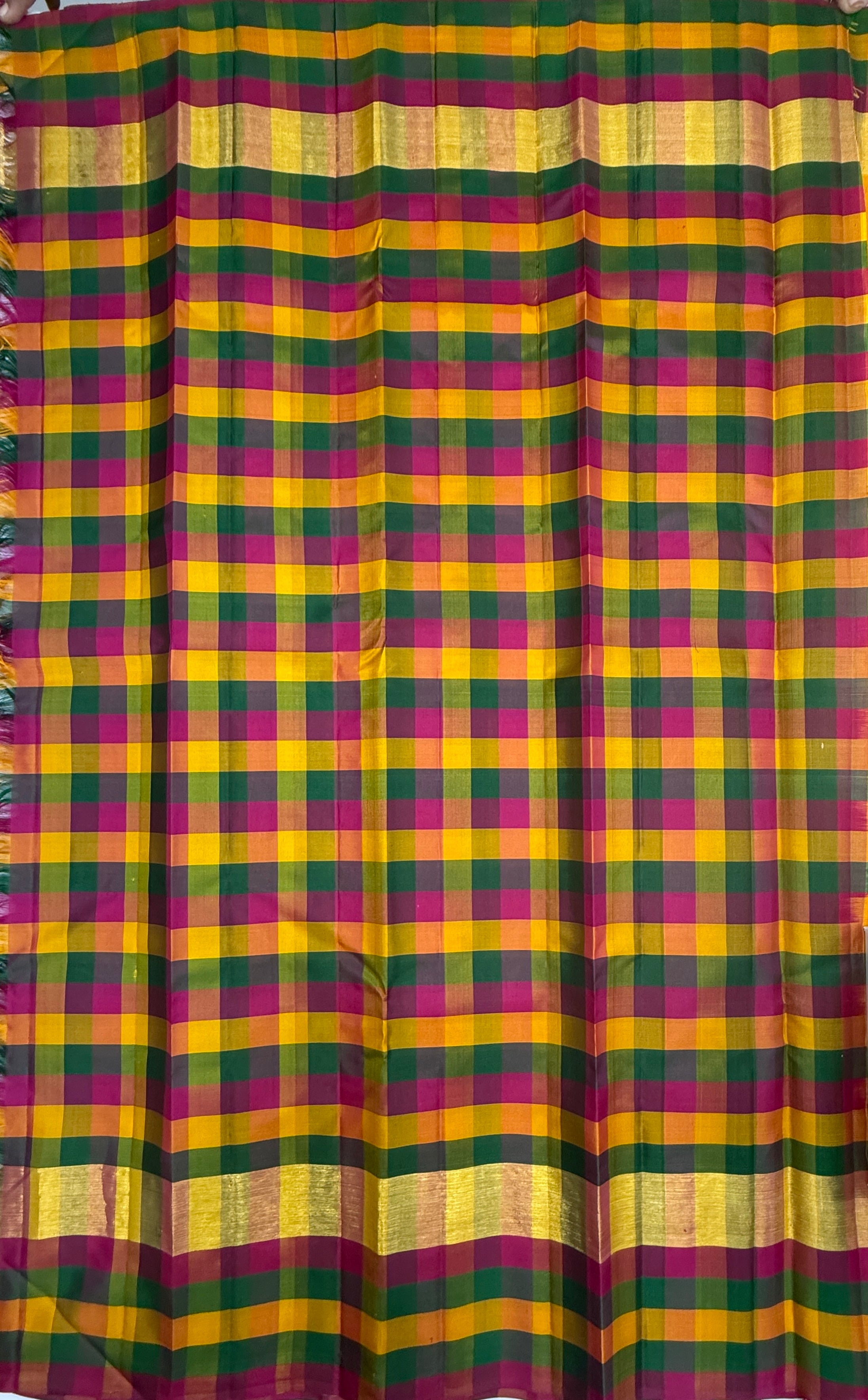 VSPP14 - mango yellow color body , multicolor pallu,blouse - Pure silk saree