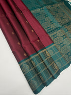 VST250 - purple color body , peacock blue color pallu , blouse - Pure silk saree
