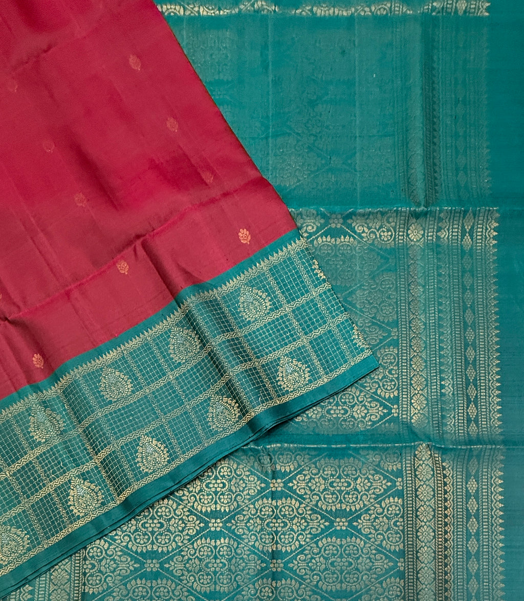VST250 - purple color body , peacock blue color pallu , blouse - Pure silk saree