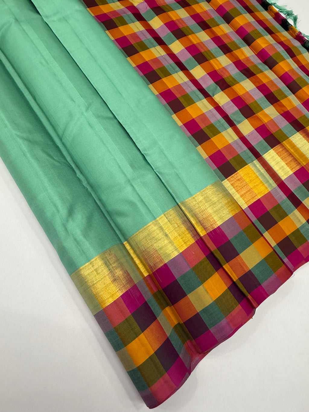VSPP15 - pastel blue color body , multicolor pallu,blouse - Pure silk saree