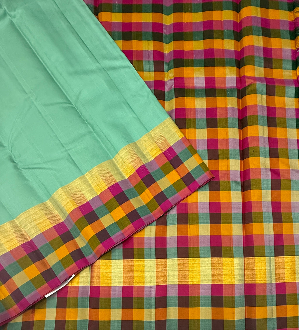 VSPP15 - pastel blue color body , multicolor pallu,blouse - Pure silk saree