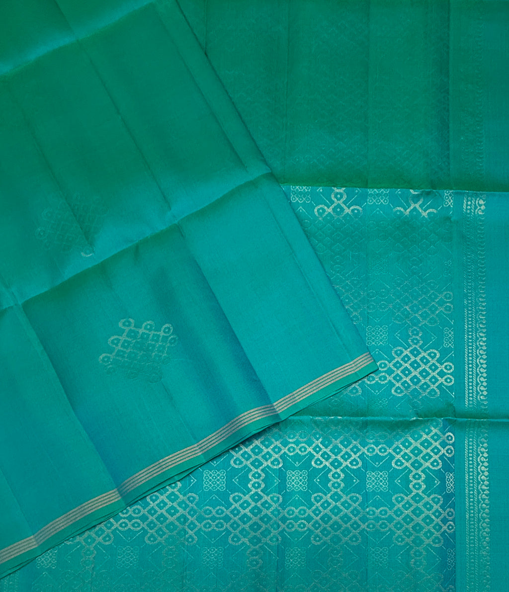 VSS493 - peacock blue color body, pallu , blouse pure silk saree