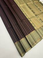 VSF1111 - dark brown color body , beige color pallu,blouse - Pure silk saree