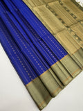 VSF1112 - ink blue color body , beige color pallu,blouse - Pure silk saree