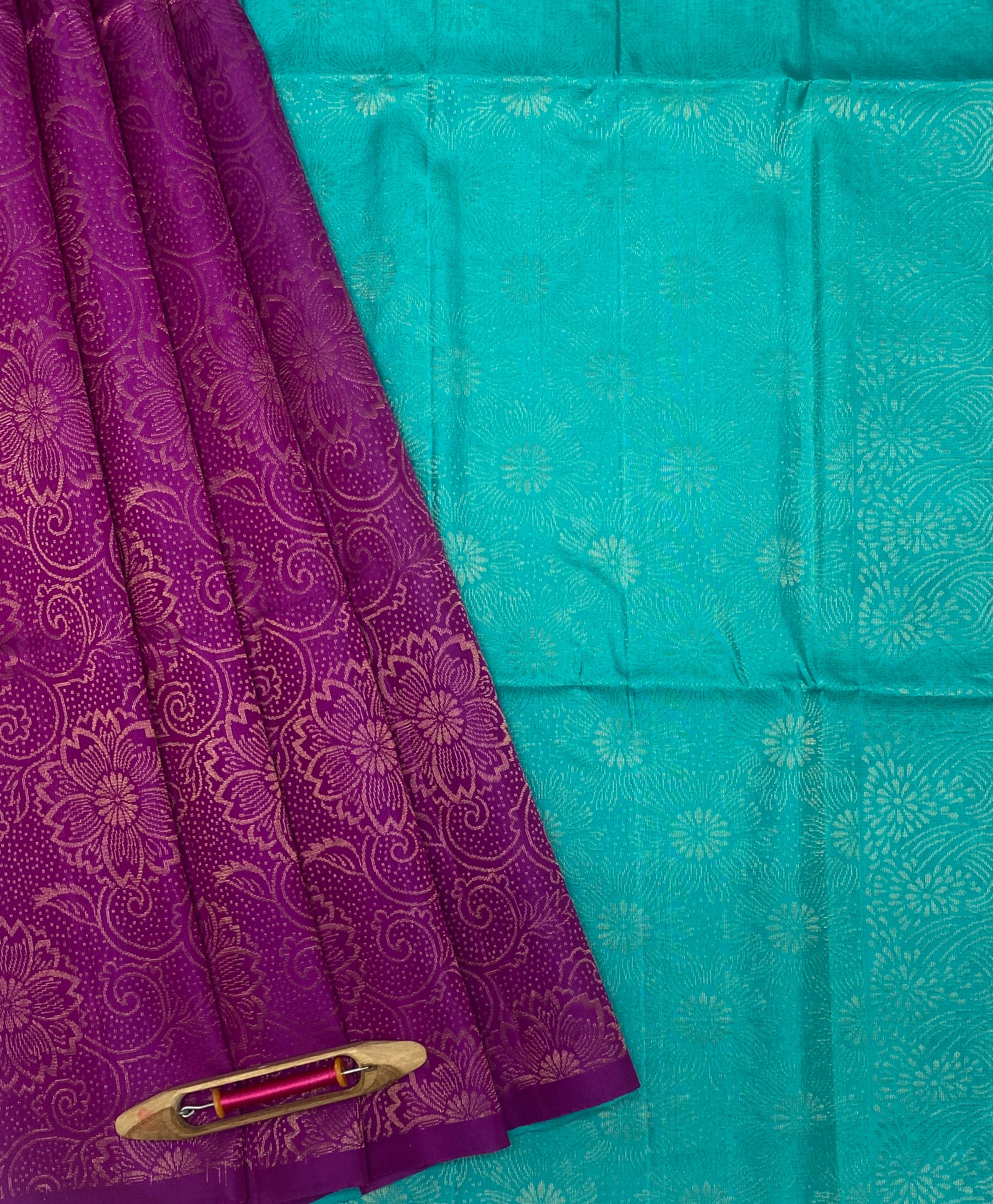VSA175 - purple color body & ramar blue color pallu , blouse pure silk saree
