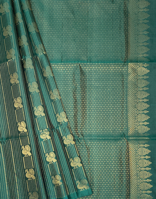 VSA386 - green color body, pallu , blouse pure silk saree