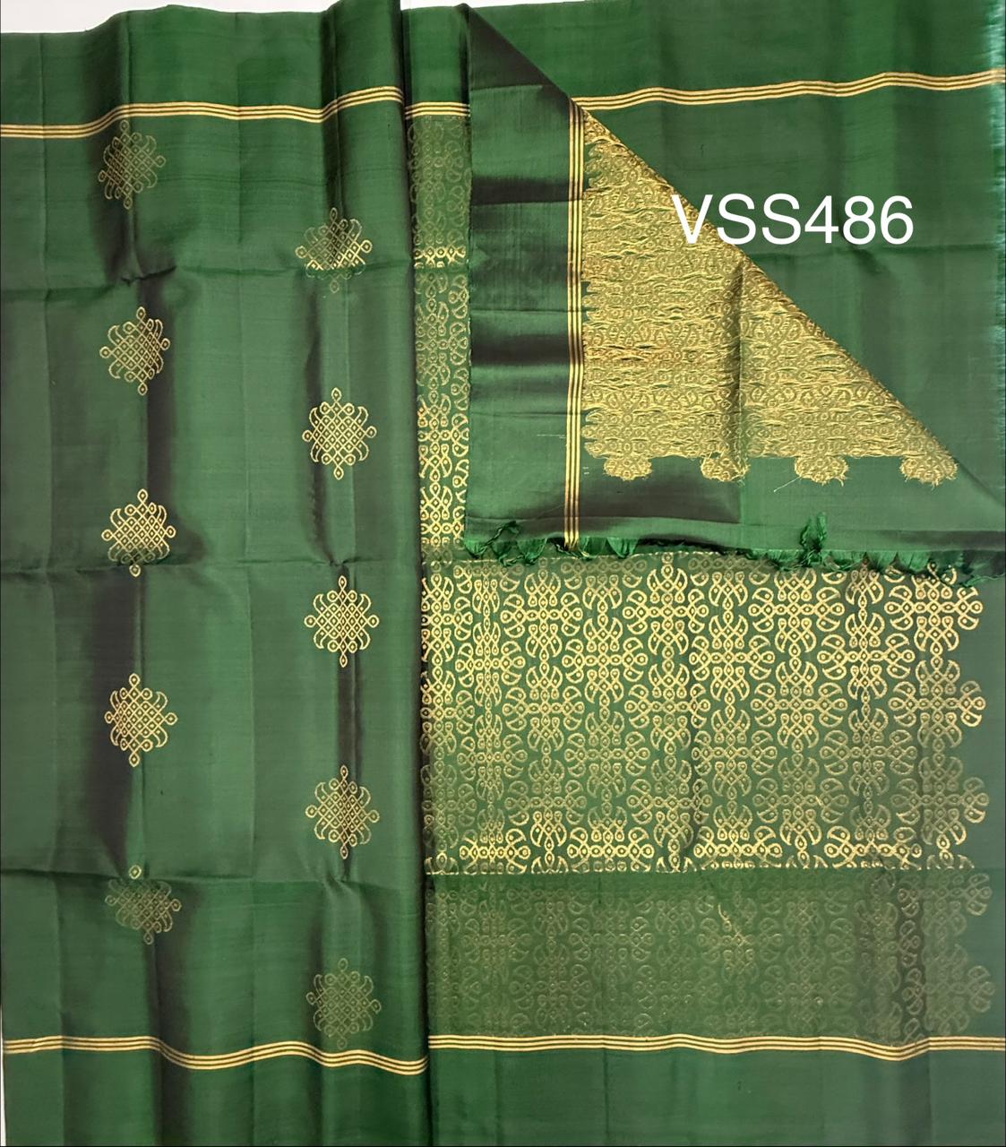 VSS486 - bottle green color body, pallu , blouse pure silk saree