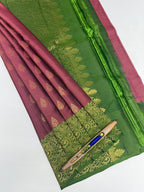 VSM158 - Dusky pink color body , green color pallu , blouse.
