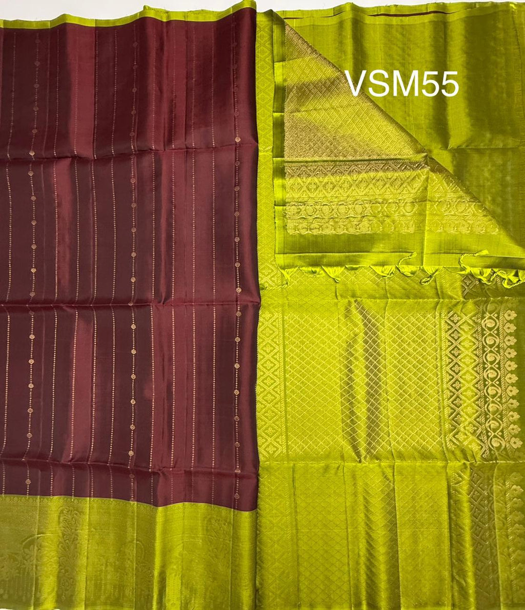 VSM55 - Dark maroon color body , Green color pallu , blouse.