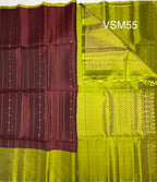 VSM55 - Dark maroon color body , Green color pallu , blouse.