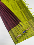 VSM55 - Dark maroon color body , Green color pallu , blouse.