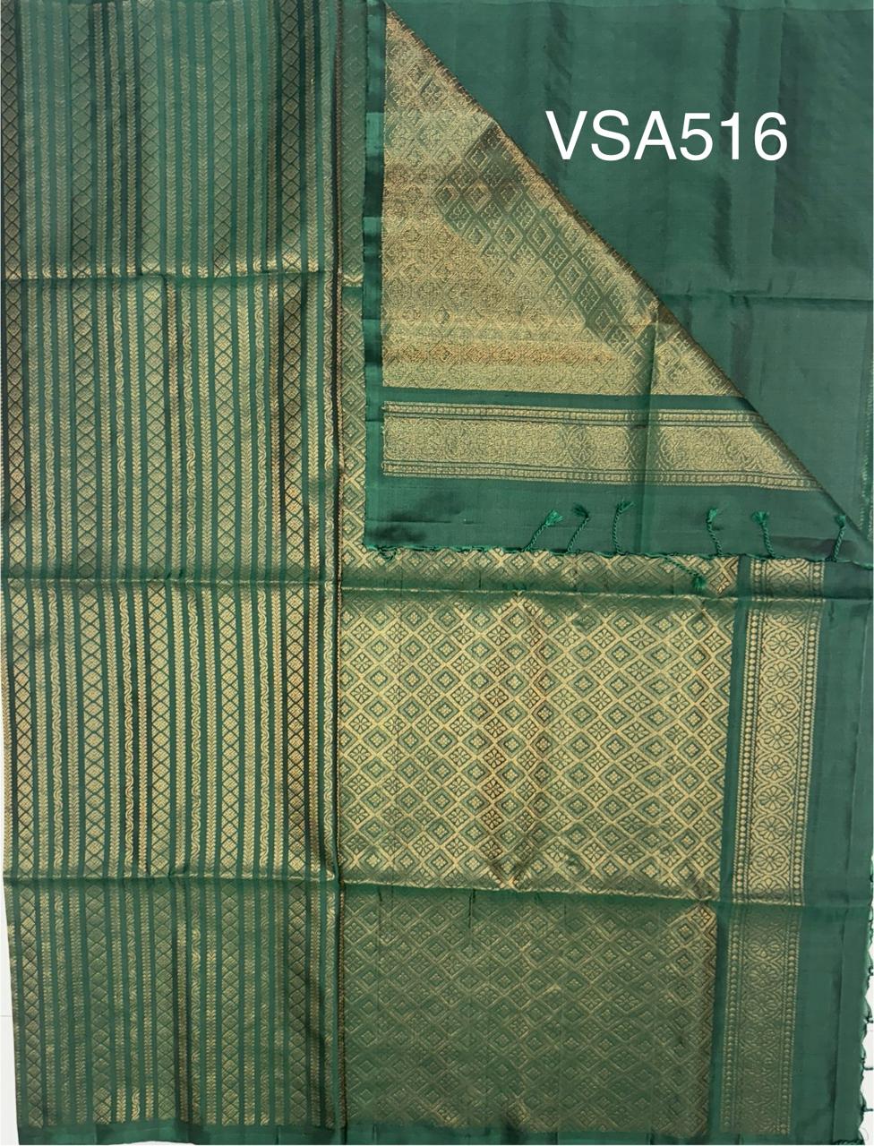 VSA516 - green color body, pallu , blouse pure silk saree