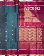 VSCB582 - peacock green color body , magenta color pallu , blouse - Pure silk saree