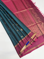 VSCB582 - peacock green color body , magenta color pallu , blouse - Pure silk saree