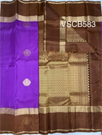 VSCB583 - violet color body , brown color pallu , blouse - Pure silk saree