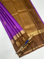 VSCB583 - violet color body , brown color pallu , blouse - Pure silk saree