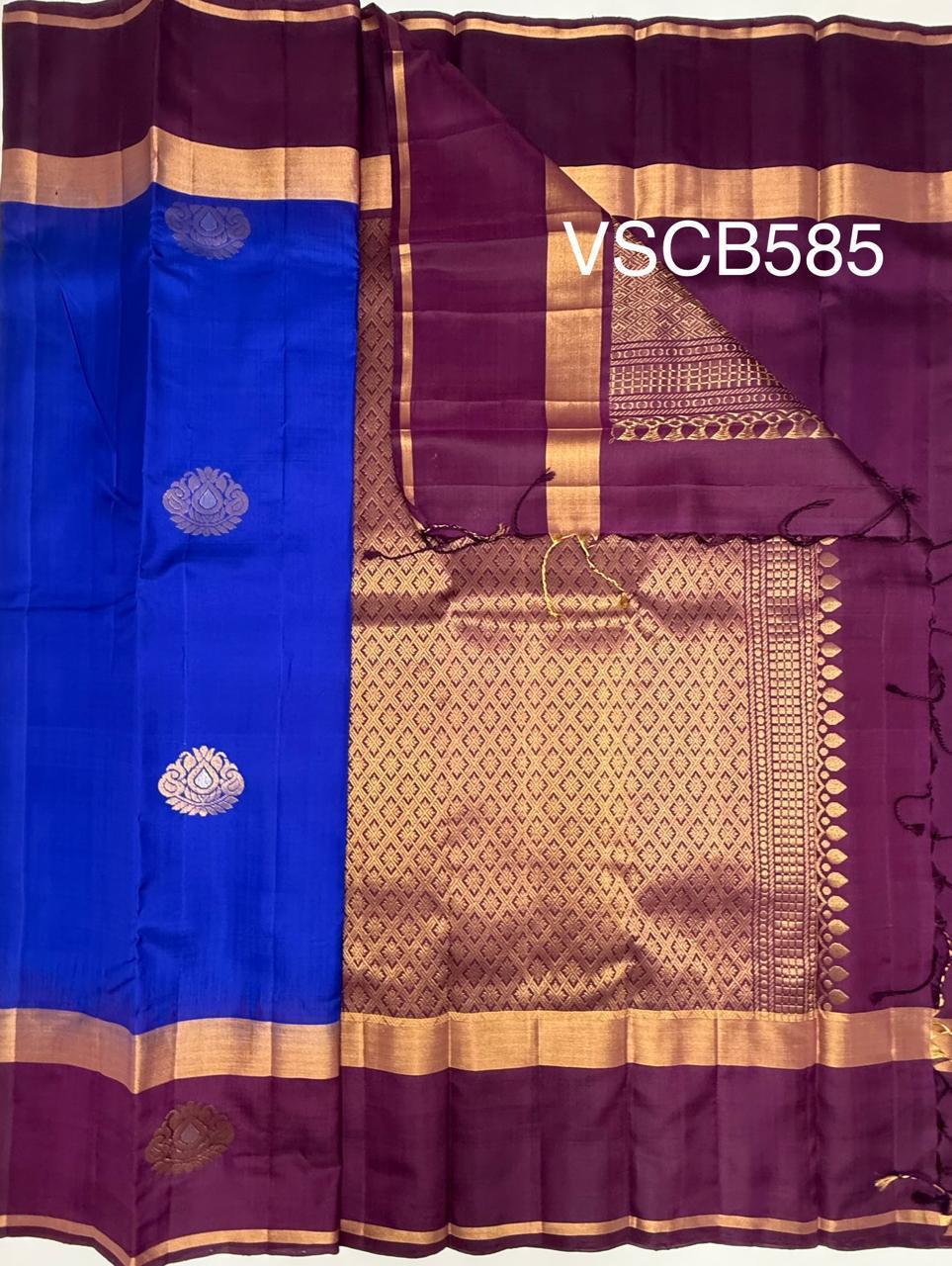 VSCB585 - royal blue color body , purple color pallu , blouse - Pure silk saree