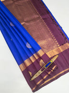 VSCB585 - royal blue color body , purple color pallu , blouse - Pure silk saree