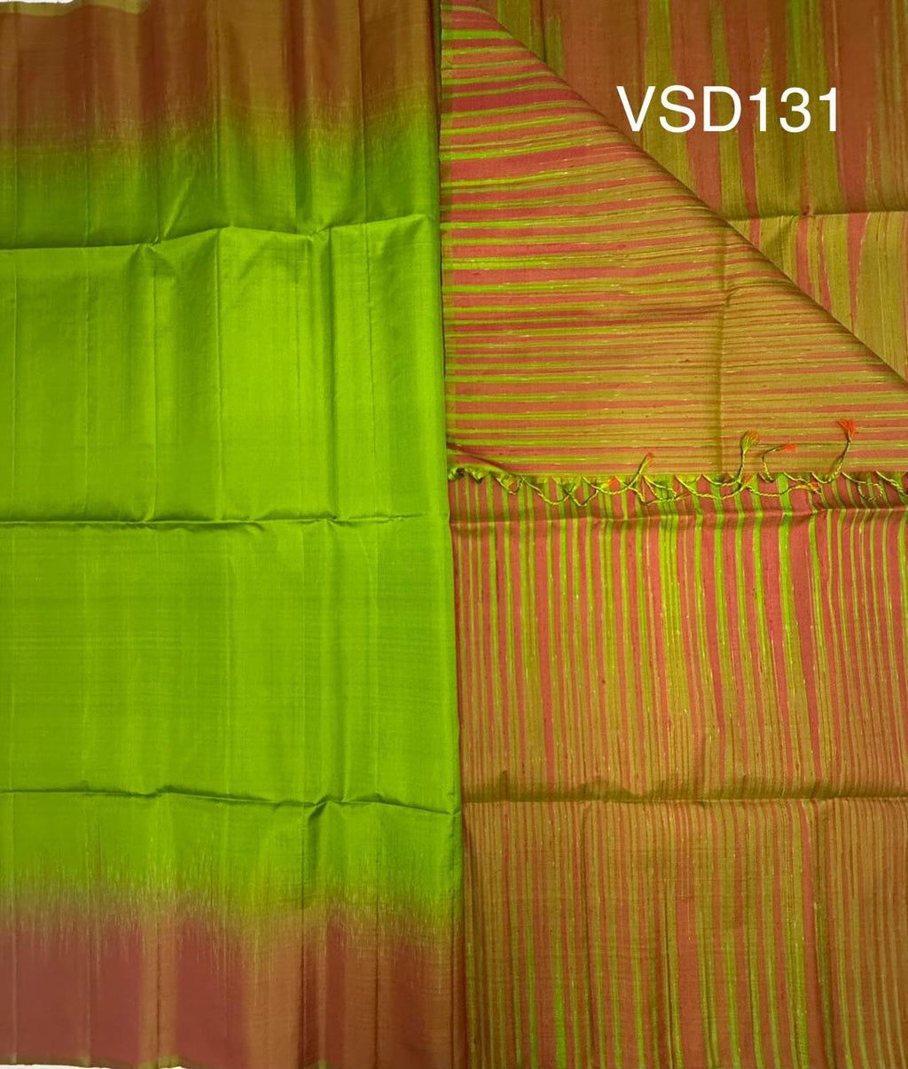 VSD131 - leaf green color body &amp; green with pink color pallu,blouse - Pure silk saree
