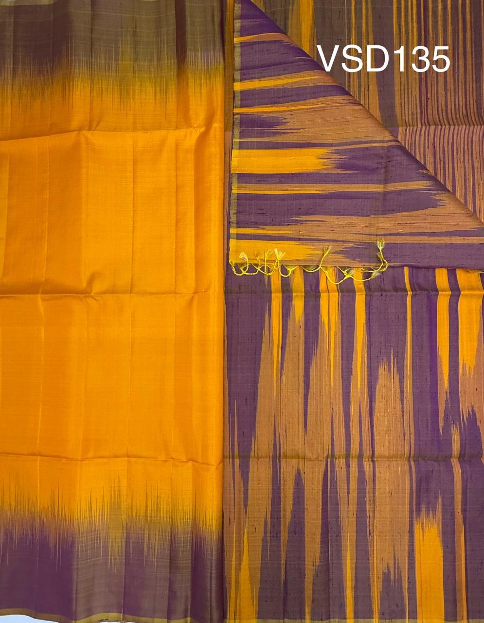 VSD135 - mango yellow color body &amp; yellow with violet color pallu,blouse - Pure silk saree