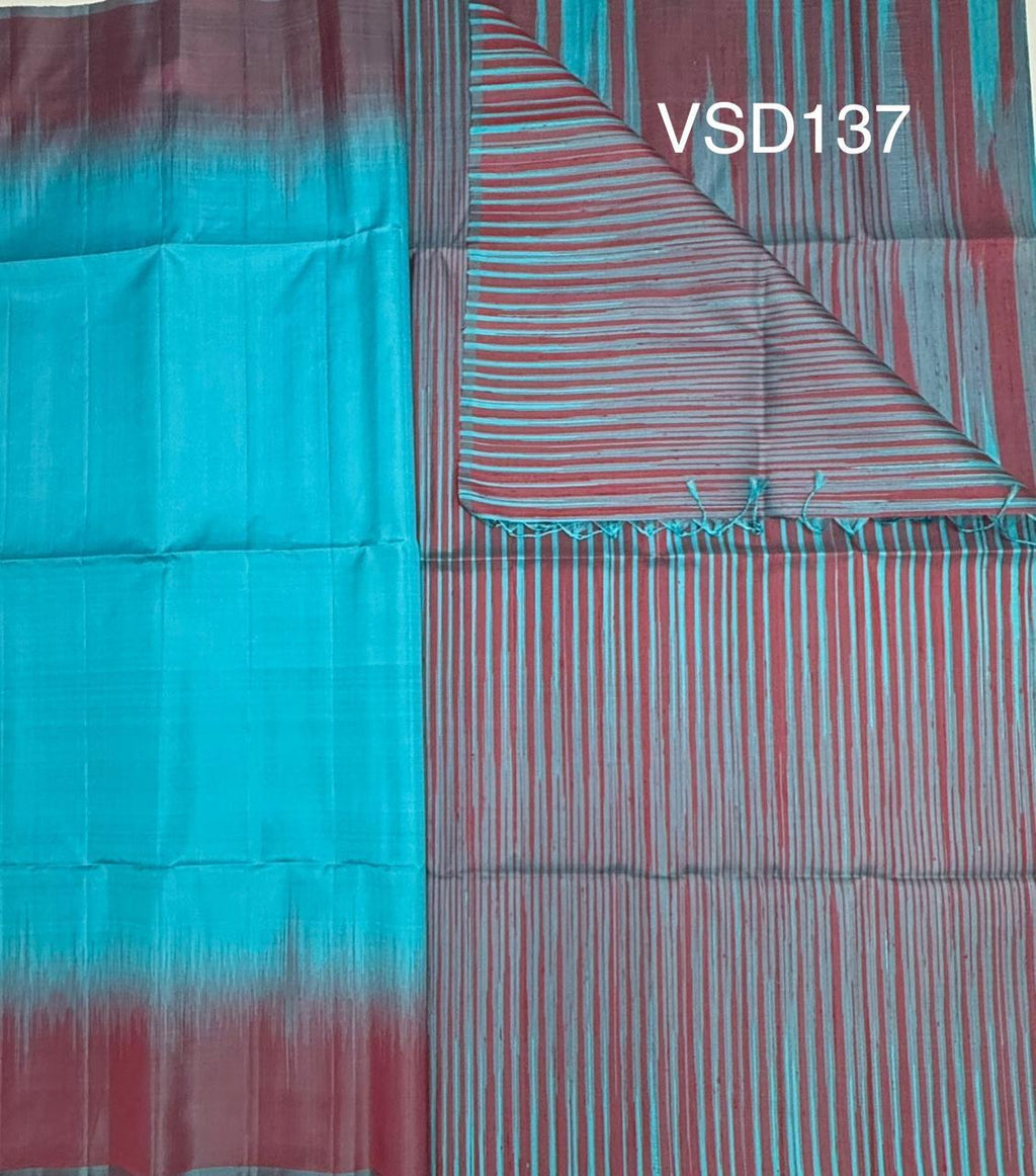 VSD137 - sky blue color body &amp; pink with blue color pallu,blouse - Pure silk saree
