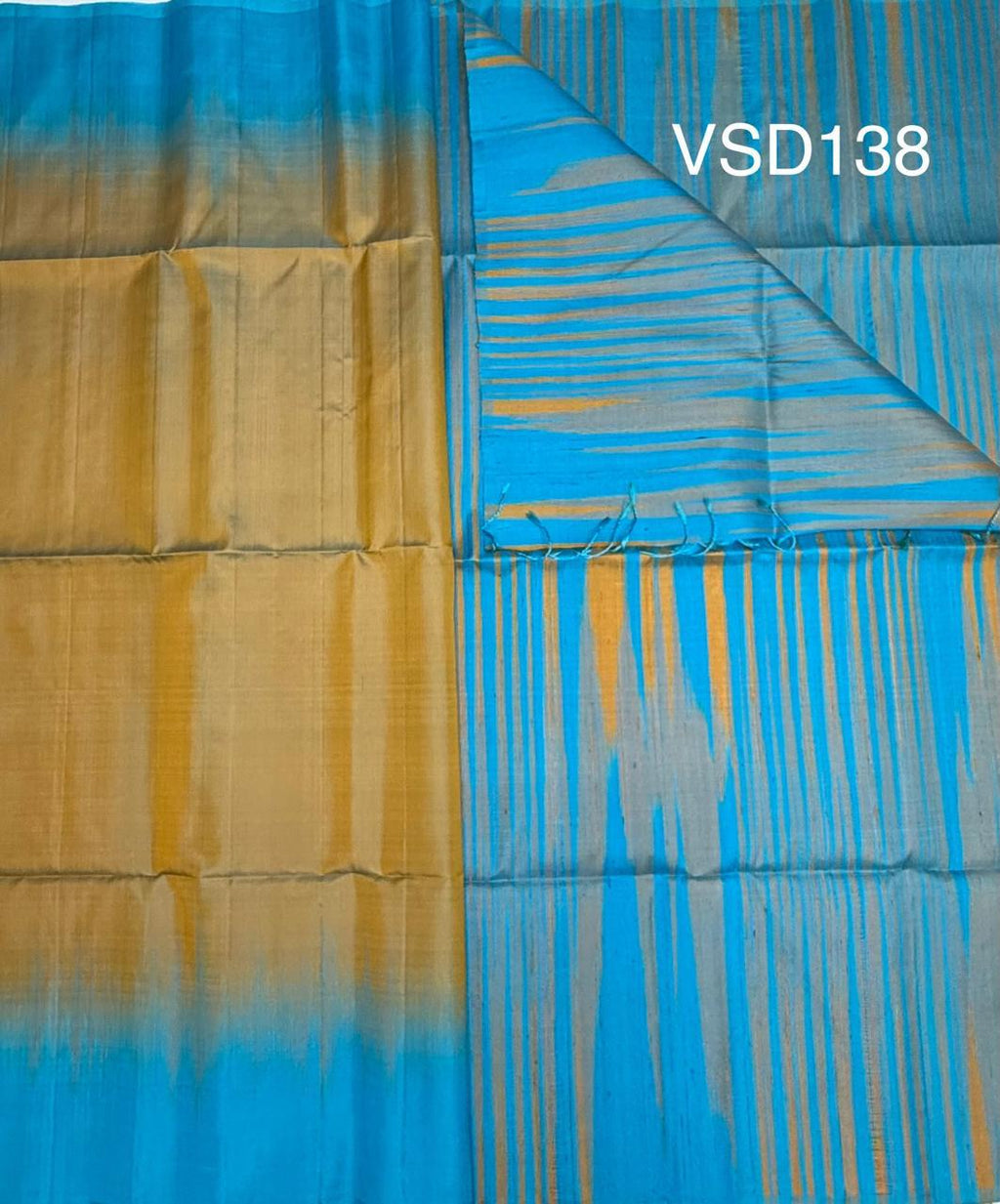 VSD138 - dual yellow color body &amp; blue with yellow color pallu,blouse - Pure silk saree