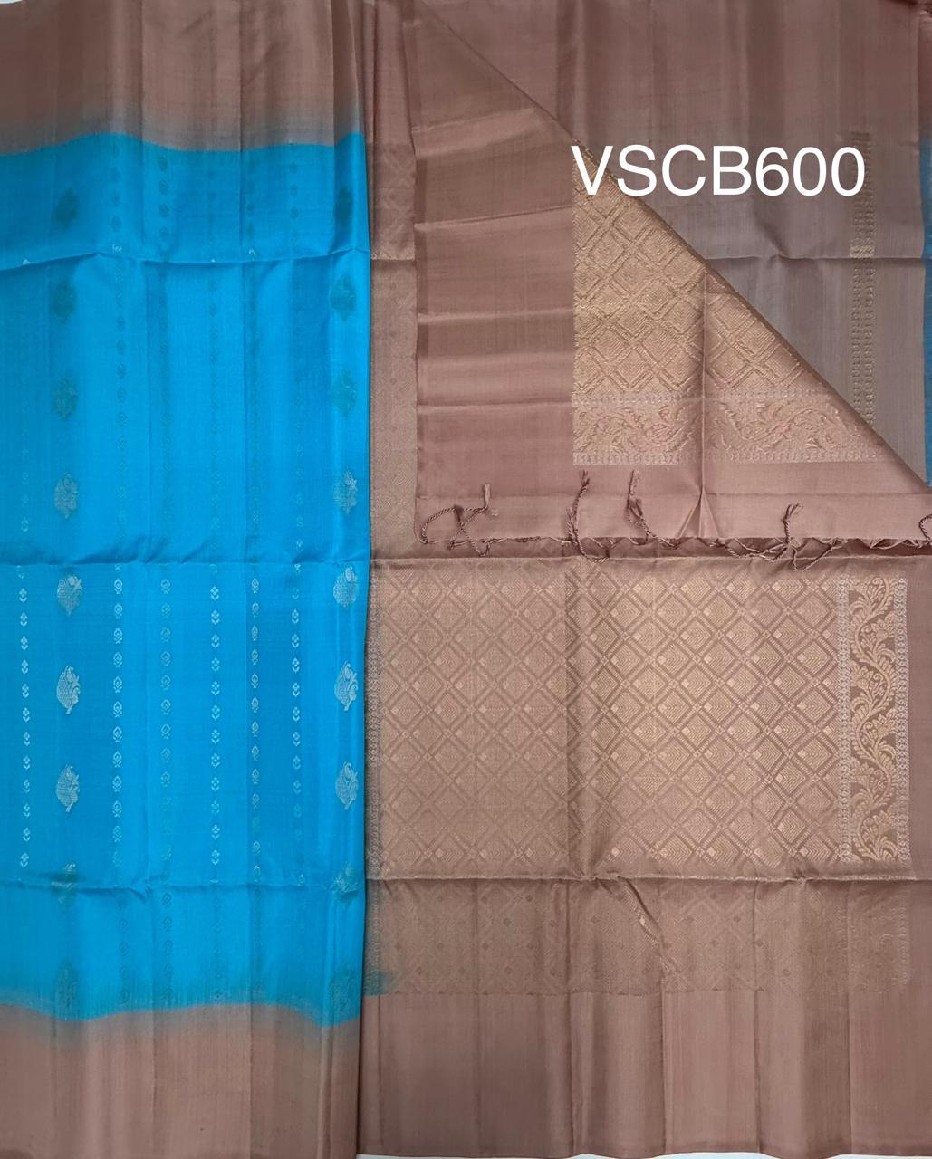 VSCB600 - sky blue color body , onion pink color pallu , blouse - Pure silk saree