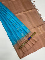 VSCB600 - sky blue color body , onion pink color pallu , blouse - Pure silk saree