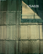 VSA626 - bottle green color body, pallu , blouse pure silk saree