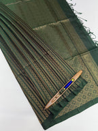 VSA626 - bottle green color body, pallu , blouse pure silk saree