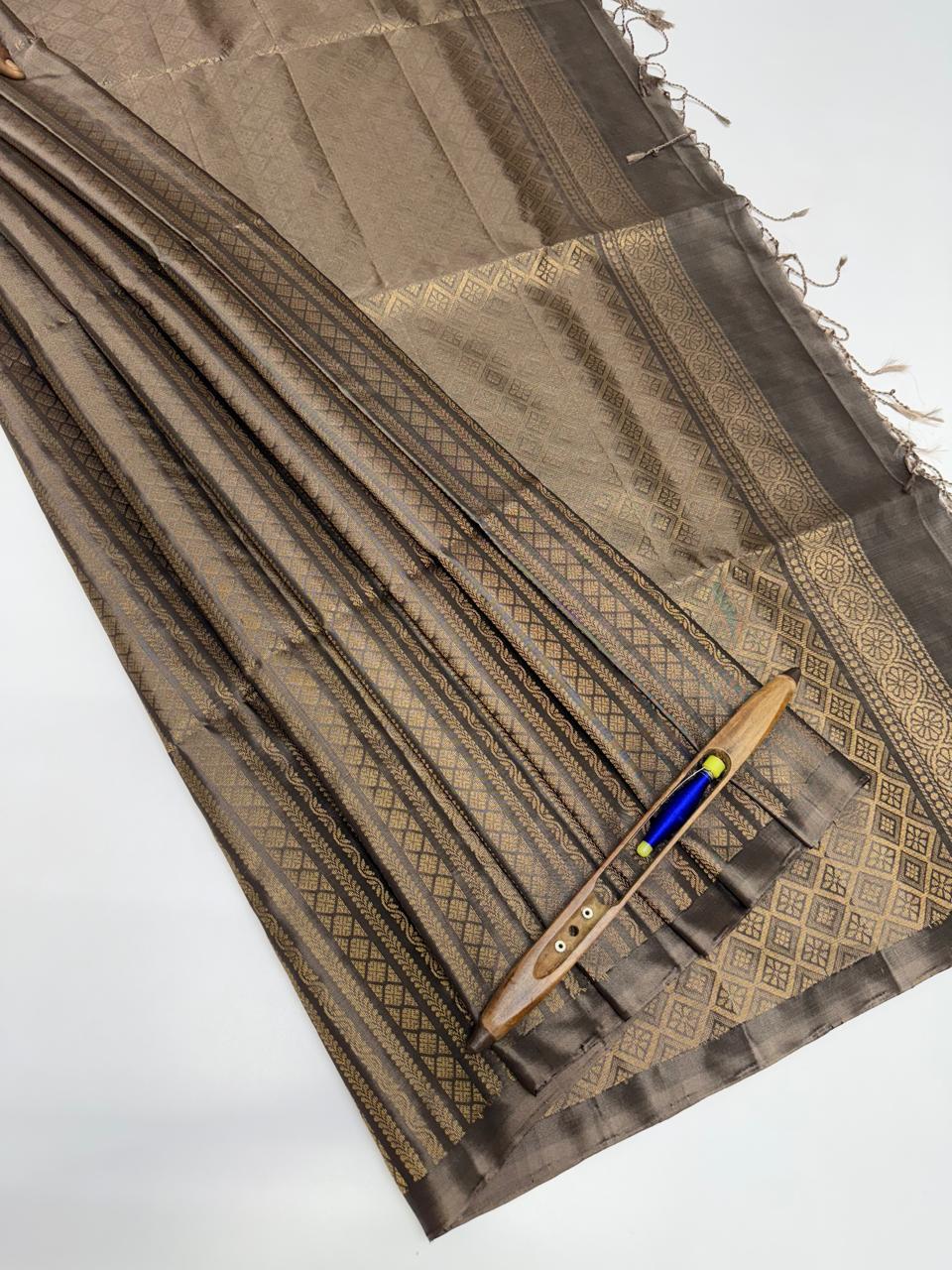 VSA627 - grey color body, pallu , blouse pure silk saree