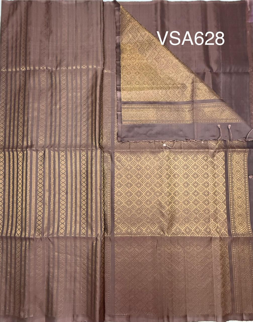 VSA628 - chocolate brown color body, pallu , blouse pure silk saree