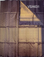 VSA631 - dark purple color body, pallu , blouse pure silk saree