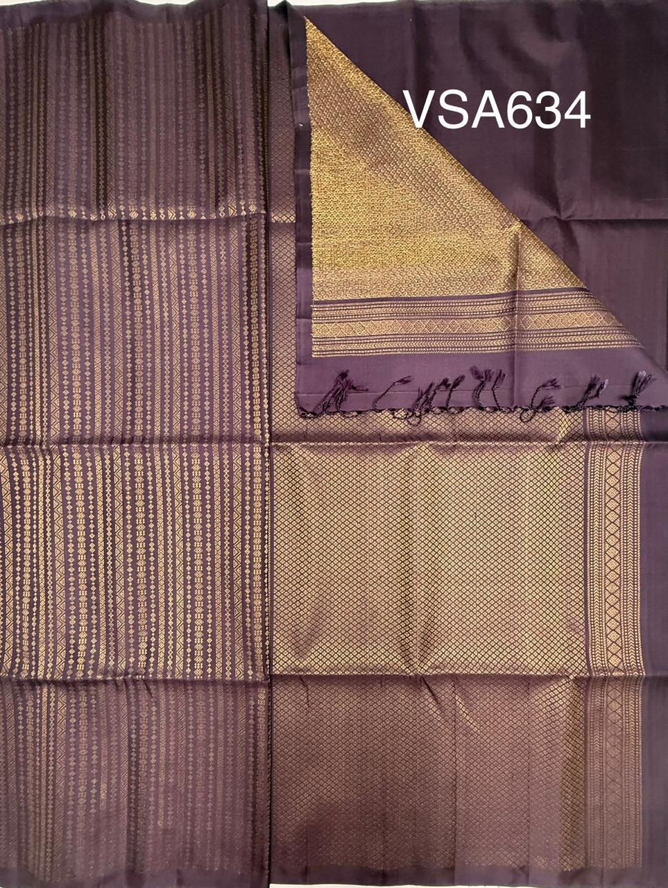 VSA634 - dark purple color body, pallu , blouse pure silk saree