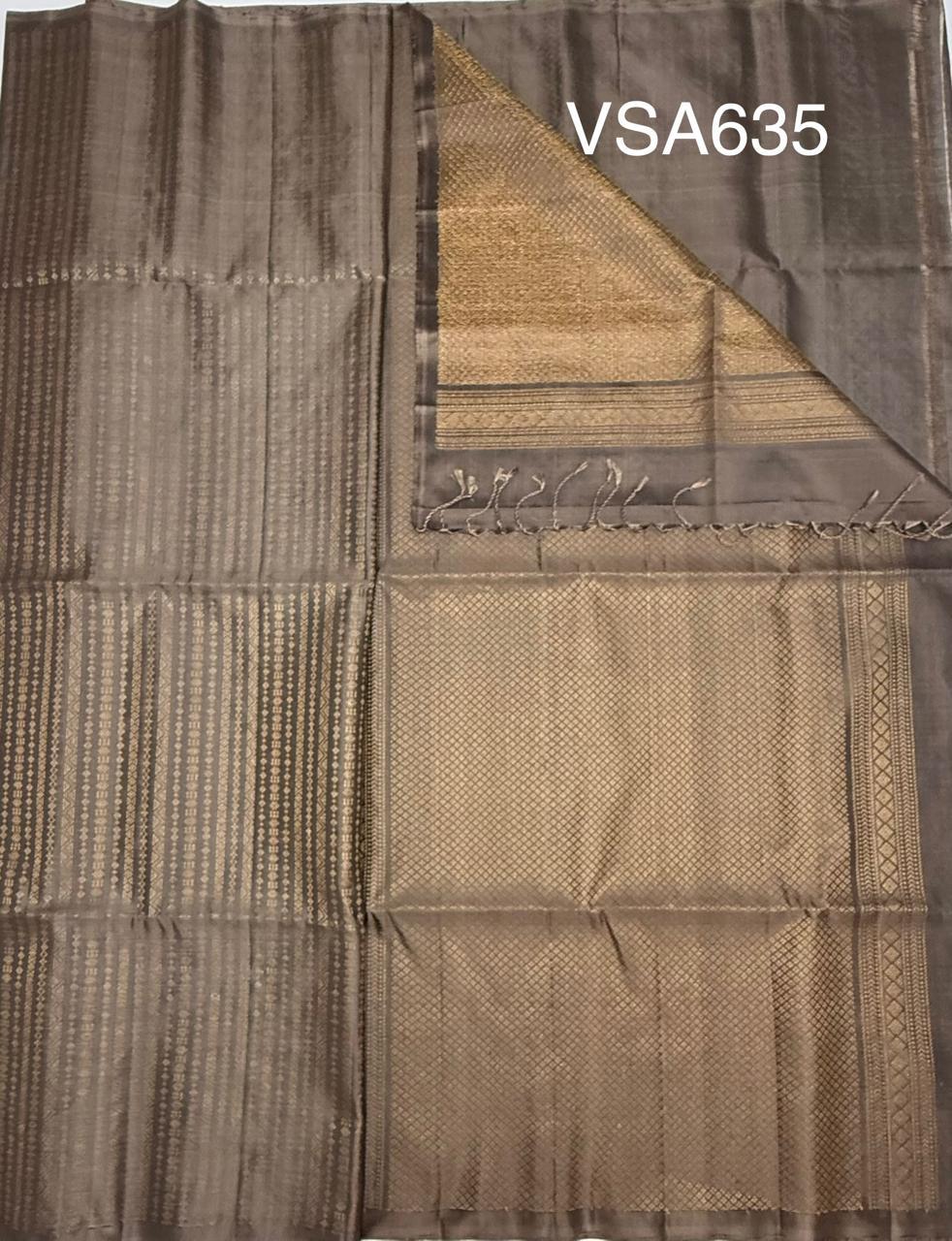 VSA635 - grey color body, pallu , blouse pure silk saree