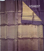 VSA637 - dark purple color body, pallu , blouse pure silk saree