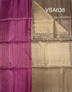 VSA638 - Dusky pink color body & beidge color pallu , blouse pure silk saree