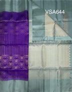 VSA644 - violet color body , pastel green color pallu , blouse pure silk saree