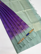 VSA644 - violet color body , pastel green color pallu , blouse pure silk saree