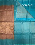 VSA647 - onion pink color body & sky blue color pallu , blouse pure silk saree