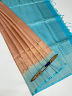 VSA647 - onion pink color body & sky blue color pallu , blouse pure silk saree