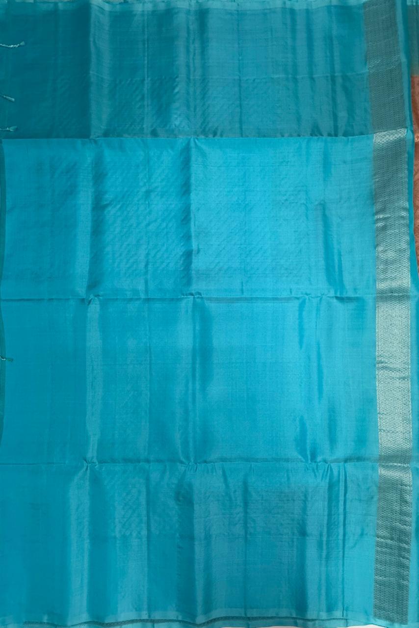 VSA647 - onion pink color body & sky blue color pallu , blouse pure silk saree