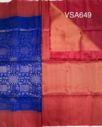 VSA649 - ink blue color body , pink color pallu , blouse pure silk saree