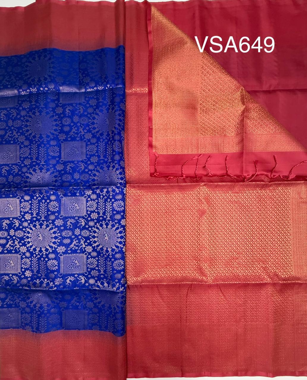 VSA649 - ink blue color body , pink color pallu , blouse pure silk saree
