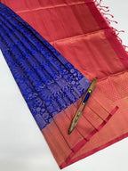 VSA649 - ink blue color body , pink color pallu , blouse pure silk saree